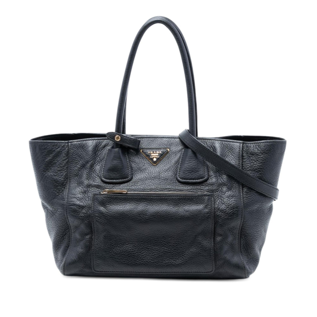 Prada Vitello Daino Front Pocket Open Convertible Tote