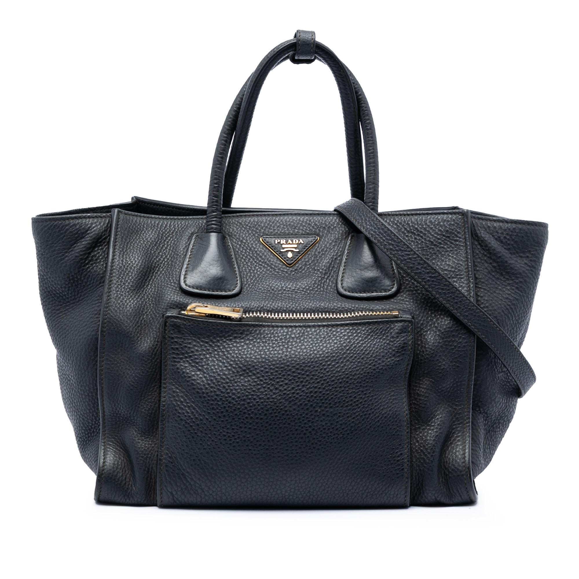 Prada Vitello Daino Front Pocket Open Convertible Tote