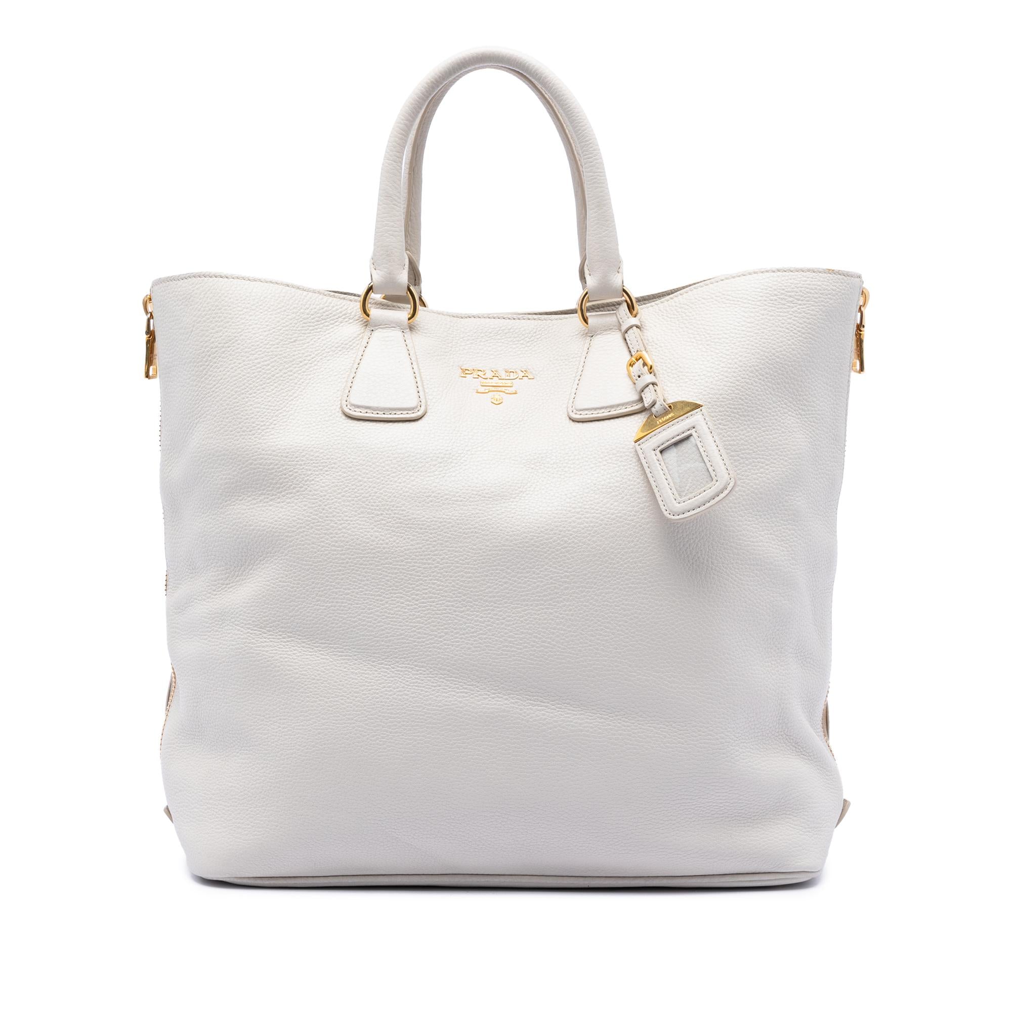 Prada Vitello Daino Side Zip Open Convertible Tote