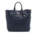 Prada Vitello Daino Side Zip Open Convertible Tote