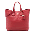 Prada Vitello Daino Side Zip Shopper Tote