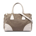 Prada Vitello Daino Trimmed Canvas Canapa Logo Satchel