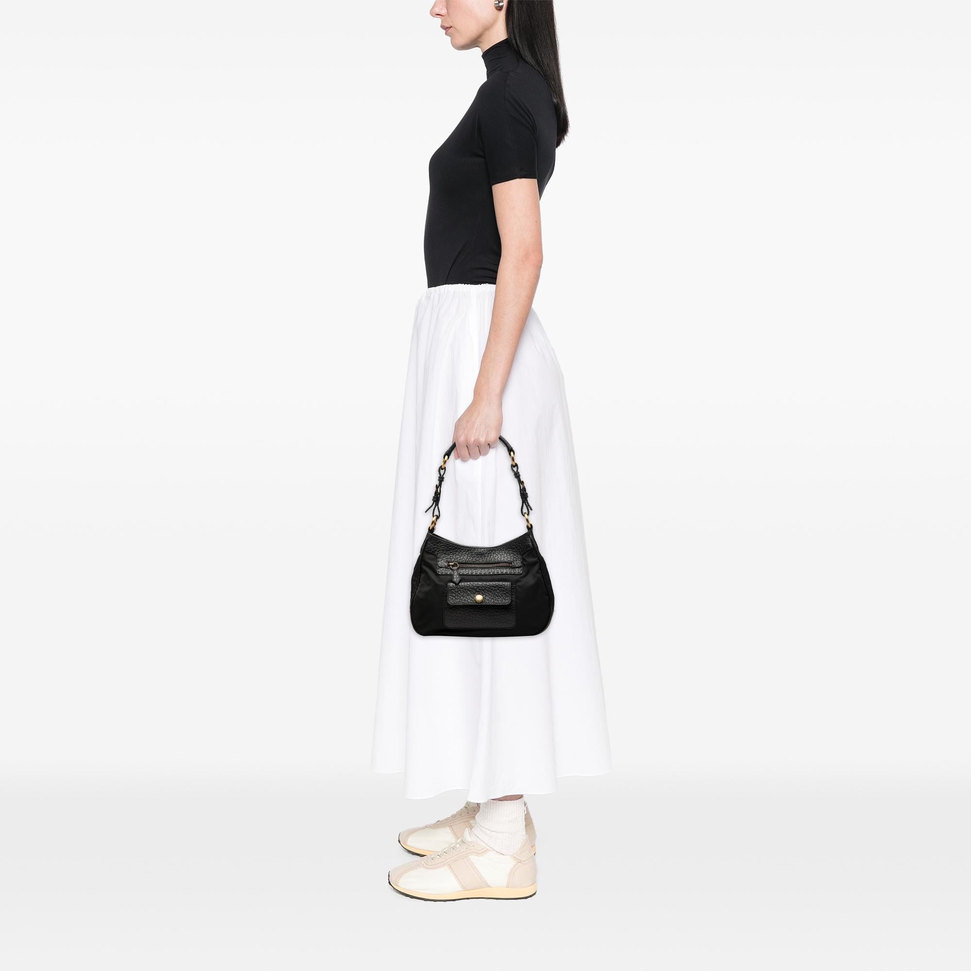 Prada Vitello Daino Trimmed Tessuto Shoulder Bag