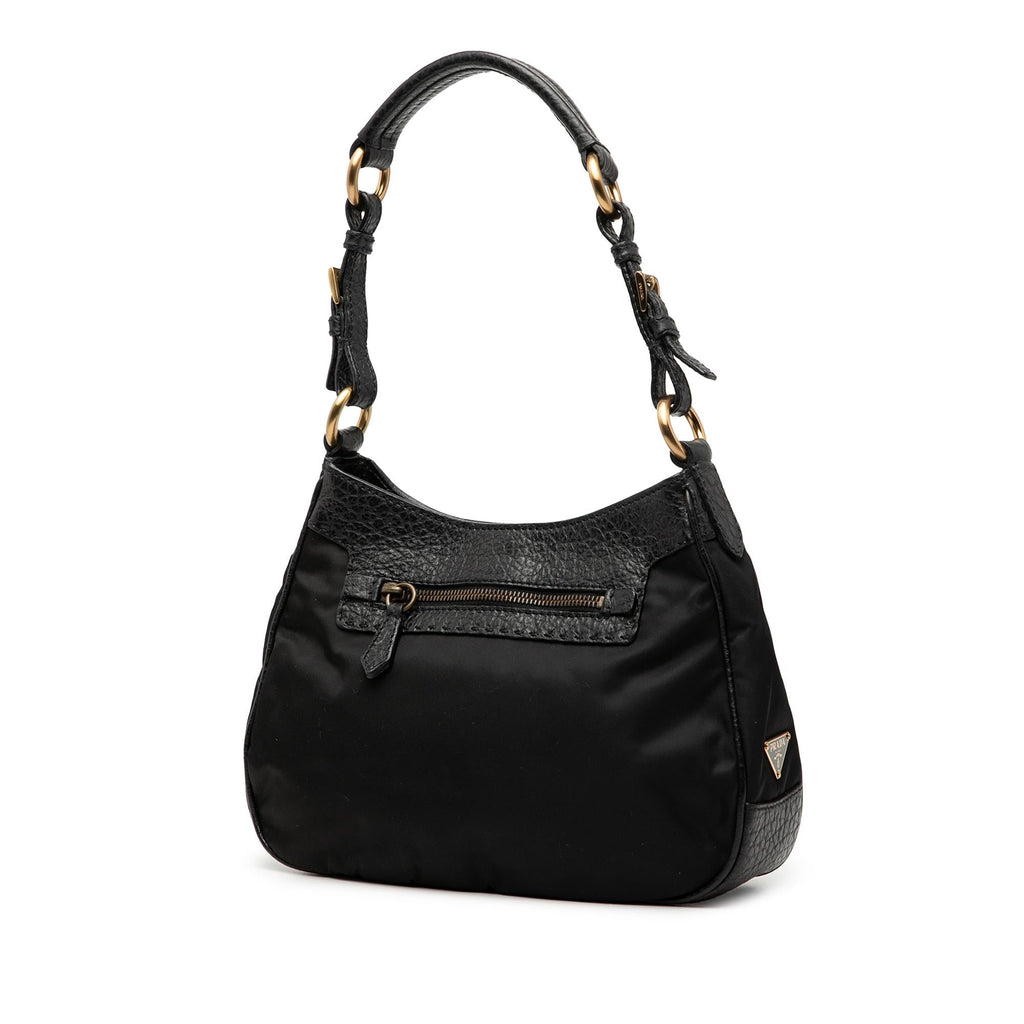 Prada Vitello Daino Trimmed Tessuto Shoulder Bag