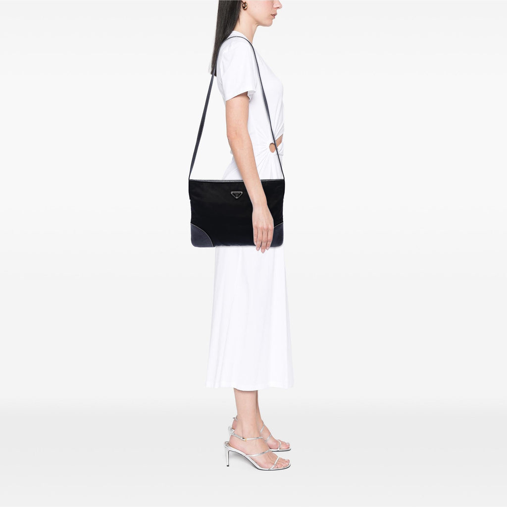 Prada Vitello Daino Trimmed Tessuto Zip Top Crossbody