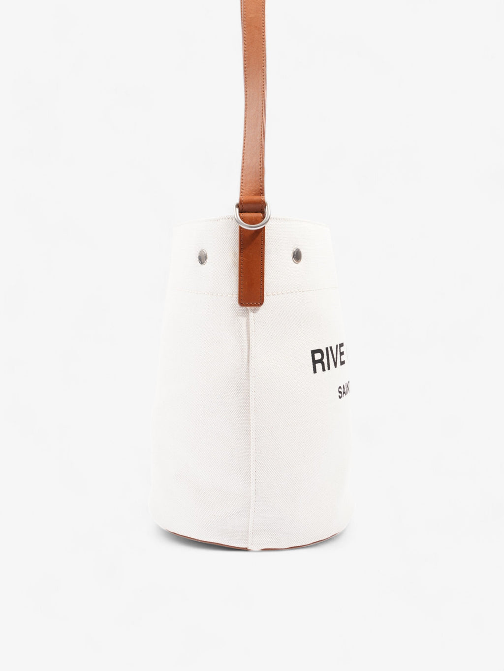 Saint Laurent Rive Gauche Tote White / Brown / Black Cotton