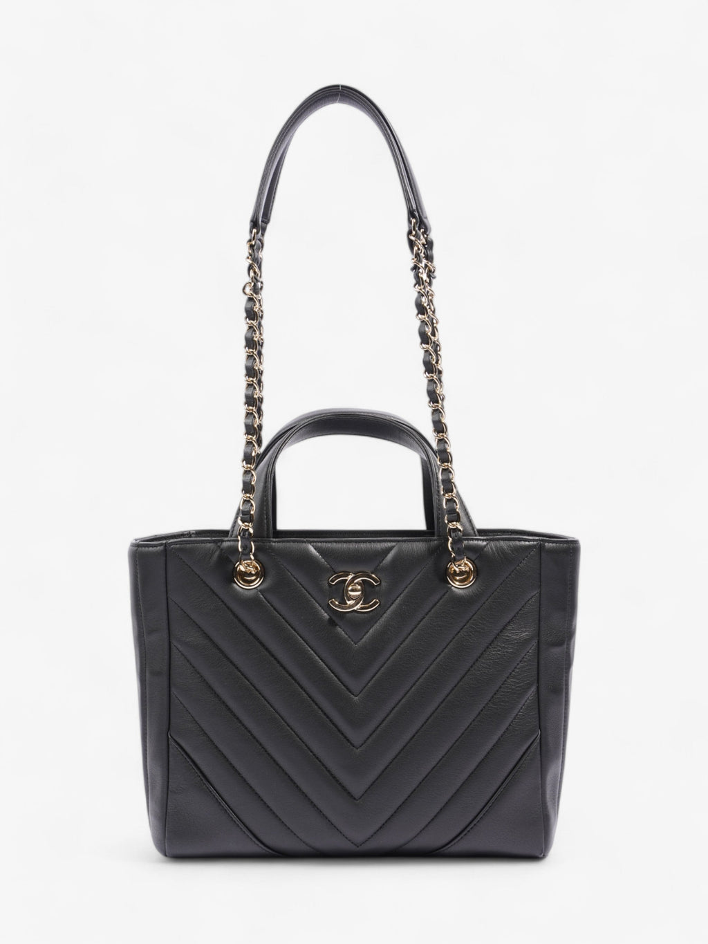 Chanel Shopping Tote Black Calfskin Leather Small