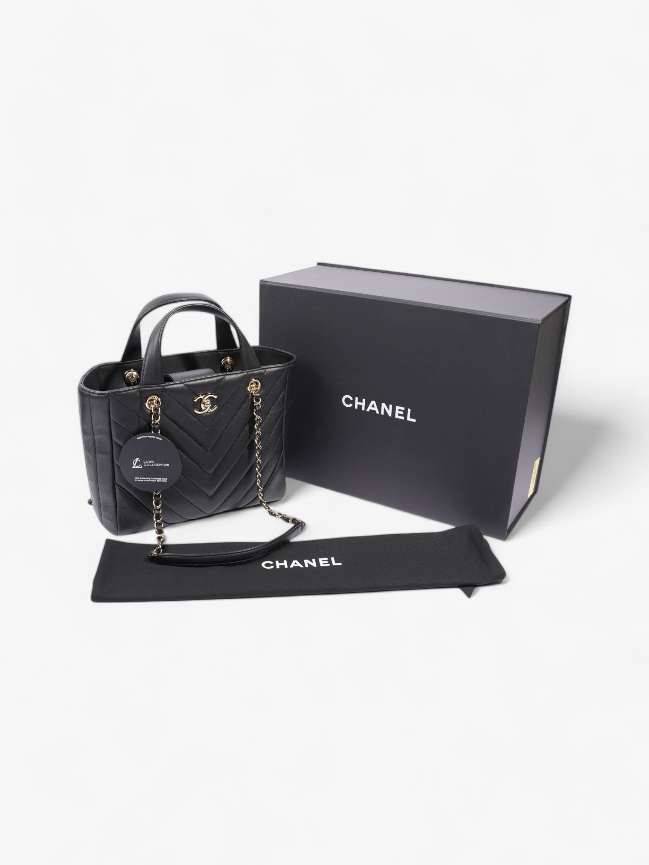 Chanel Shopping Tote Black Calfskin Leather Small