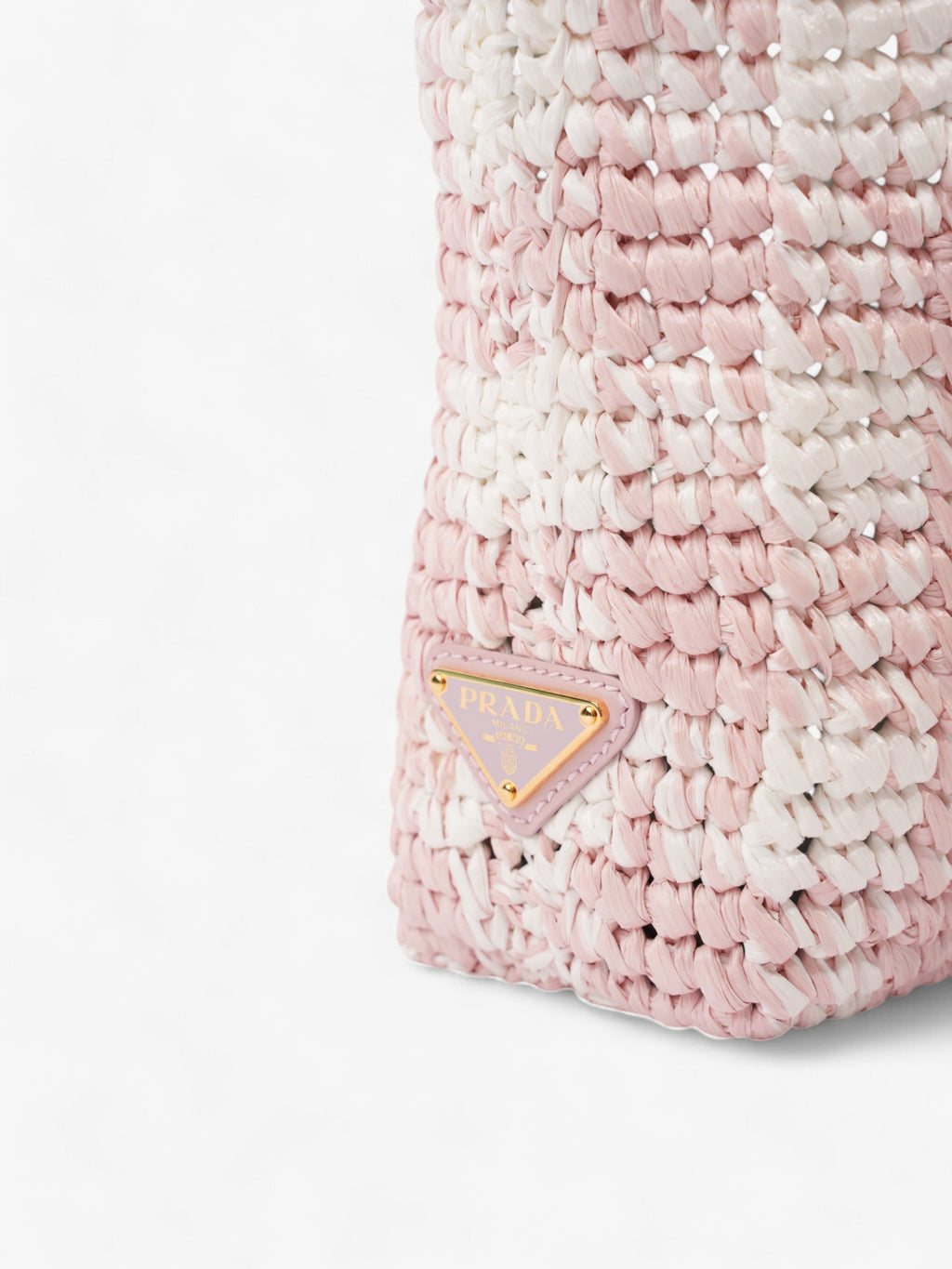 Prada Logo Tote Bag Pink / White / Black Raffia Small