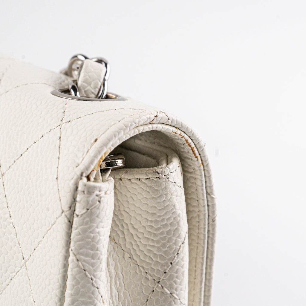 Chanel White Caviar East West Flap Shoulder Bag