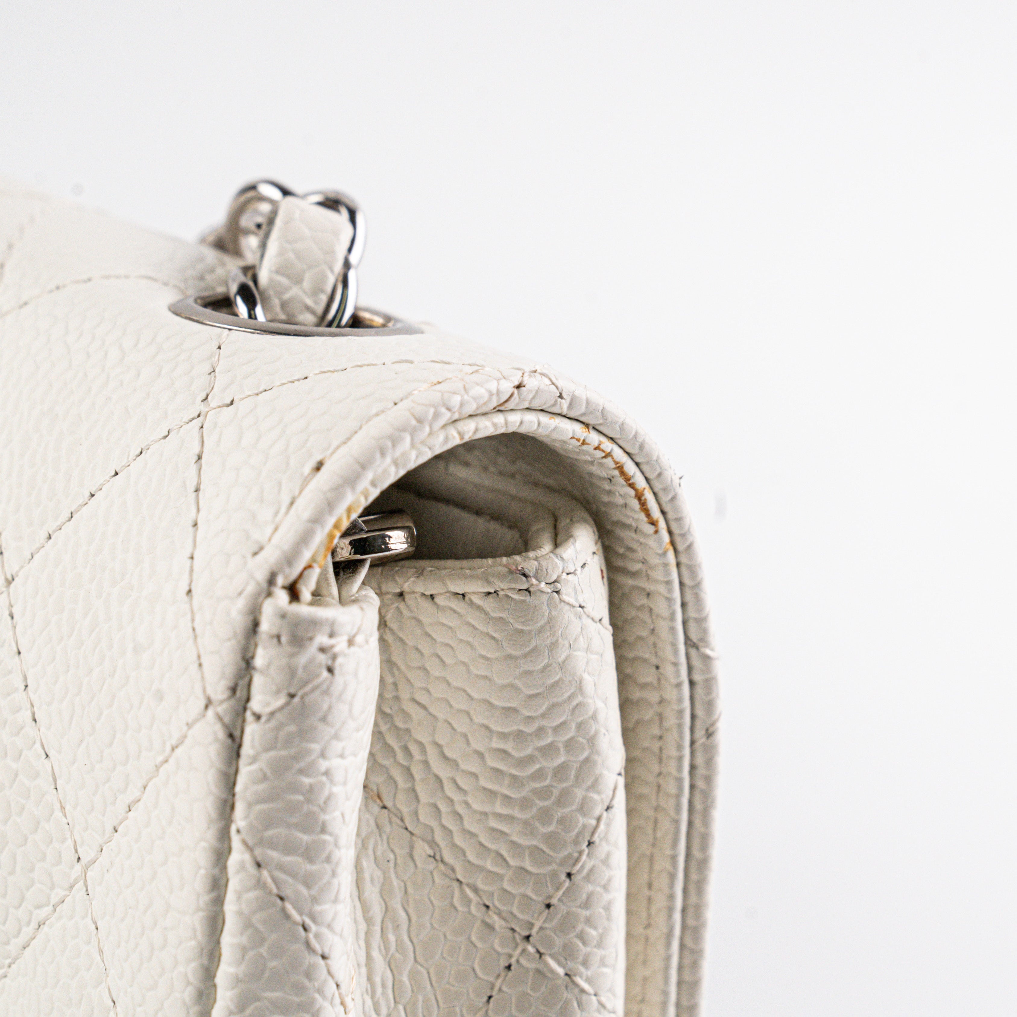 Chanel White Caviar East West Flap Shoulder Bag