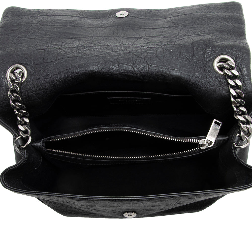 Saint Laurent Calfskin Croc Embossed West Hollywood Flap Bag (SHF-17898)