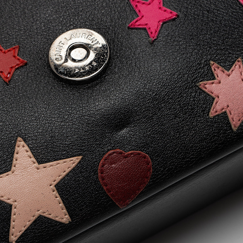 Saint Laurent Calfskin Heart Patchwork Monogram Chain Wallet