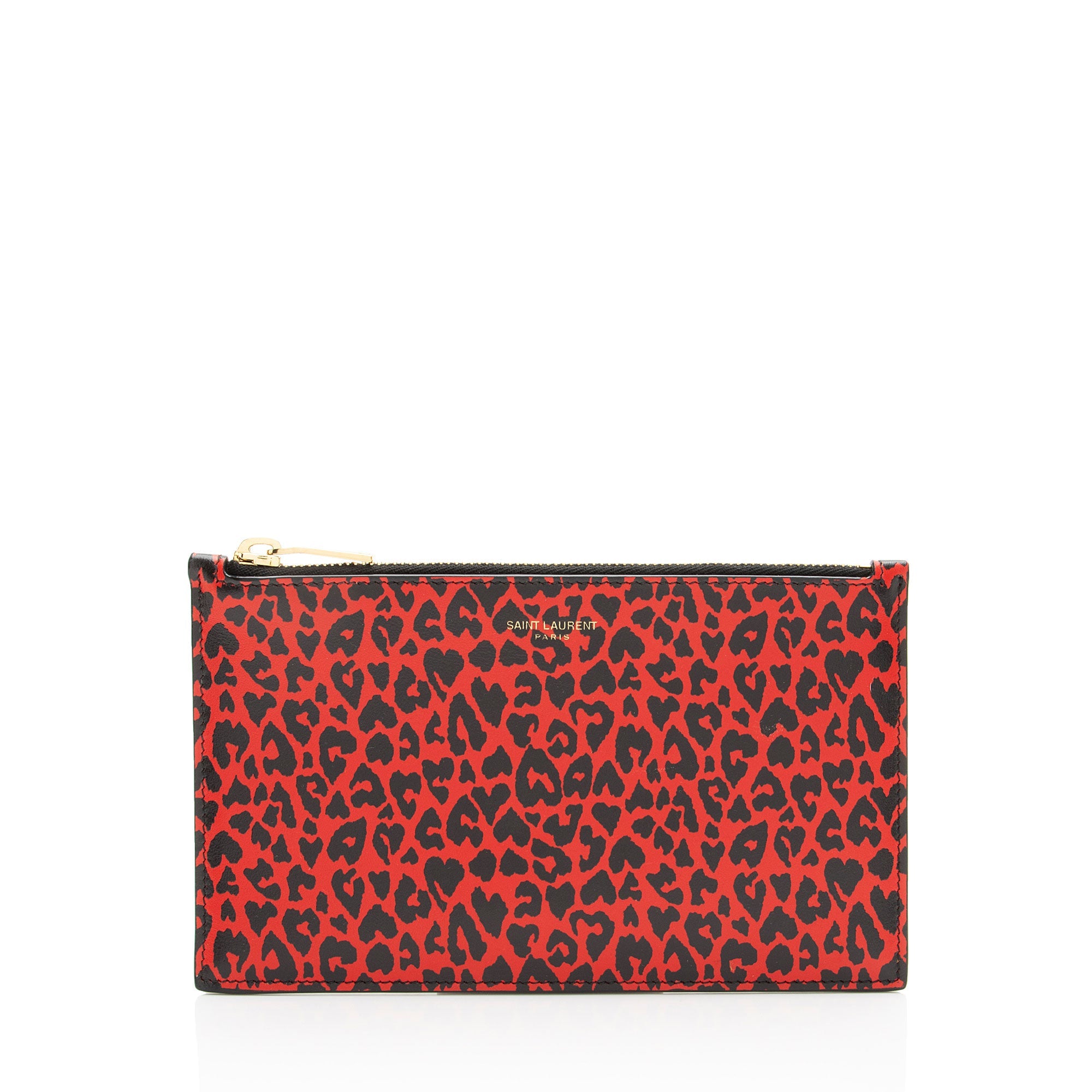 Saint Laurent Calfskin Leopard Small Zip Pouch