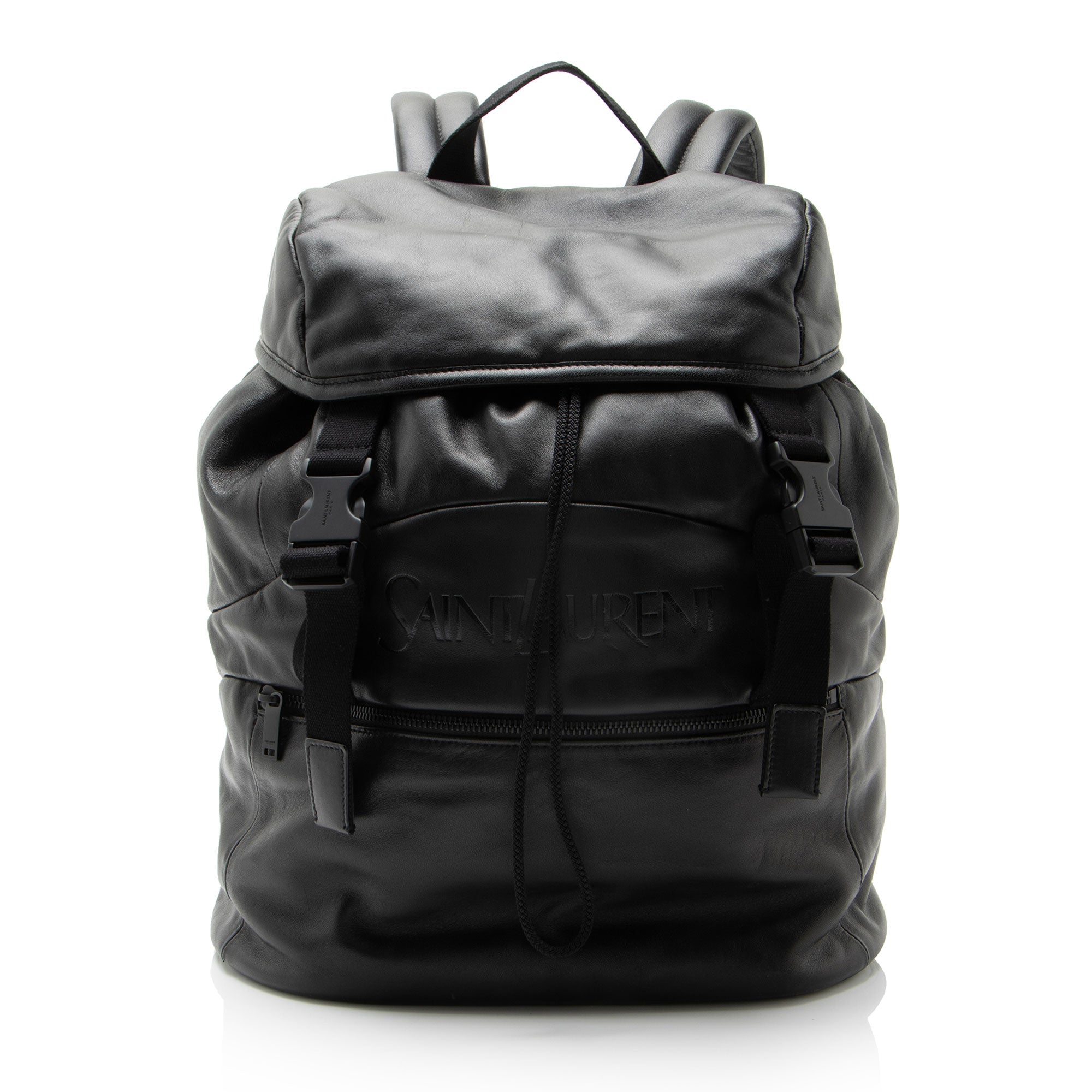 Saint Laurent Calfskin Logo Drawstring Backpack