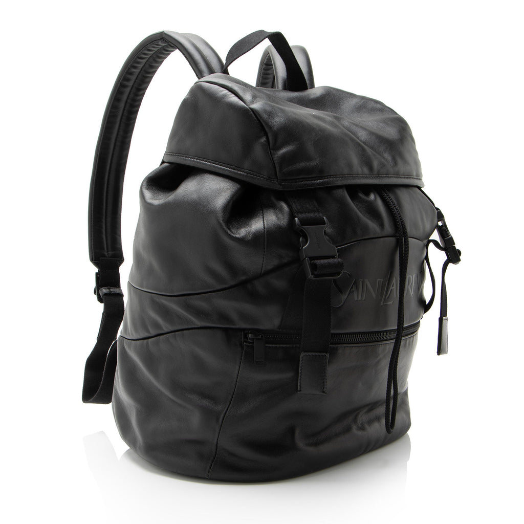 Saint Laurent Calfskin Logo Drawstring Backpack