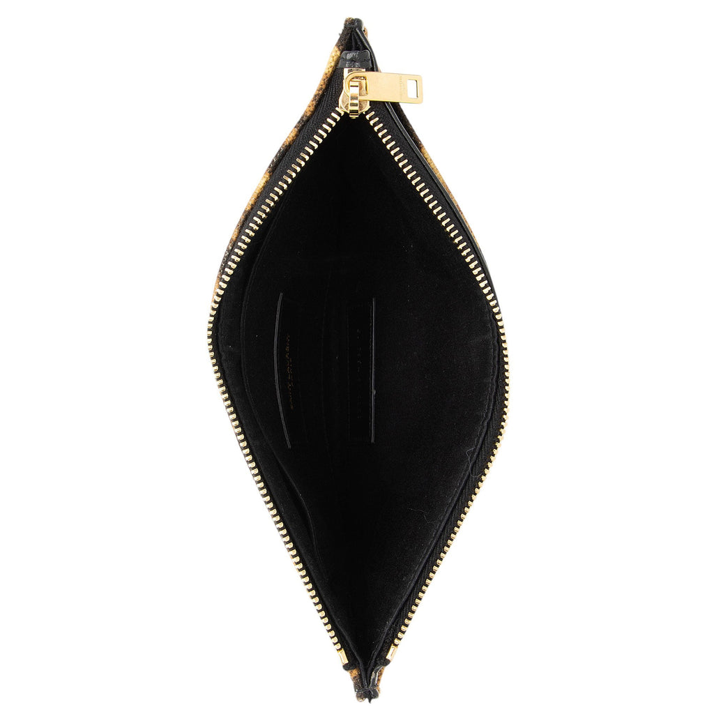 Saint Laurent Canvas Calfskin Leopard Monogram Bill Pouch