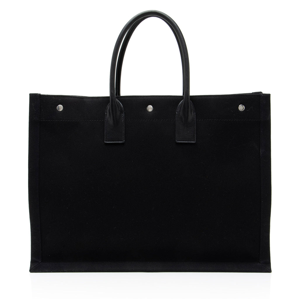 Saint Laurent Canvas Calfskin Rive Gauche Large Tote