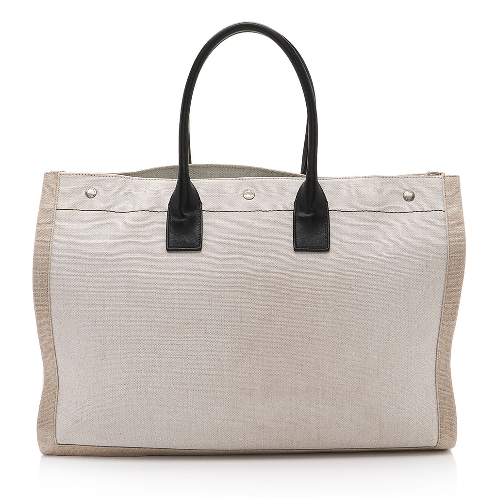 Saint Laurent Canvas Calfskin Rive Gauche Large Tote