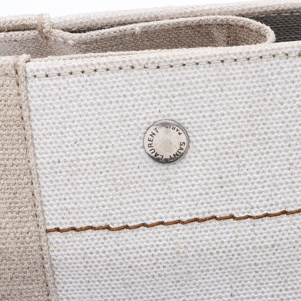 Saint Laurent Canvas Calfskin Rive Gauche Large Tote