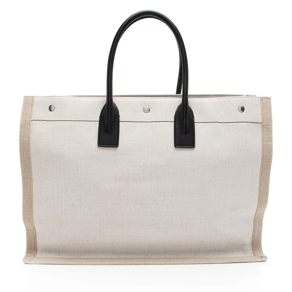 Saint Laurent Canvas Calfskin Rive Gauche Large Tote