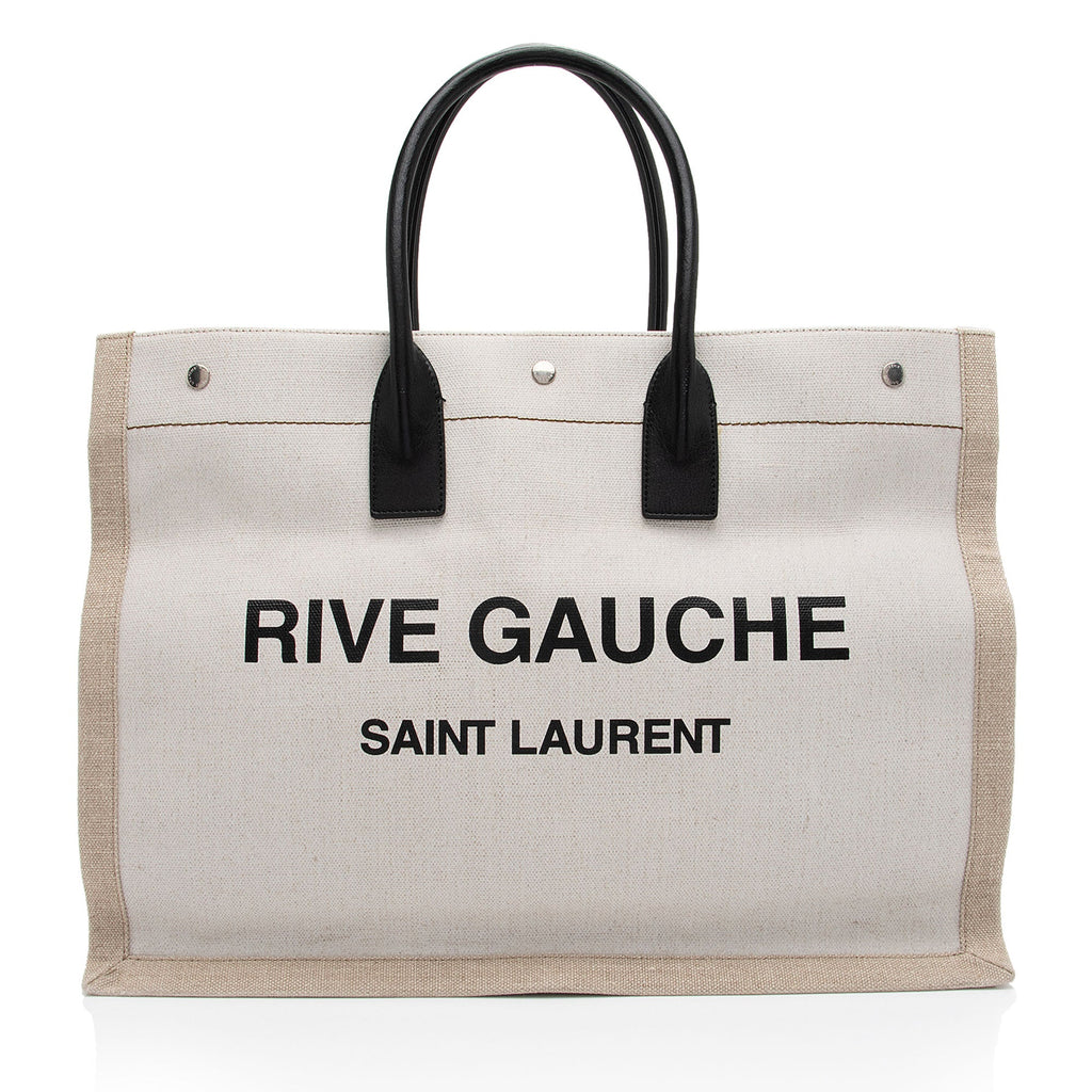 Saint Laurent Canvas Calfskin Rive Gauche Large Tote