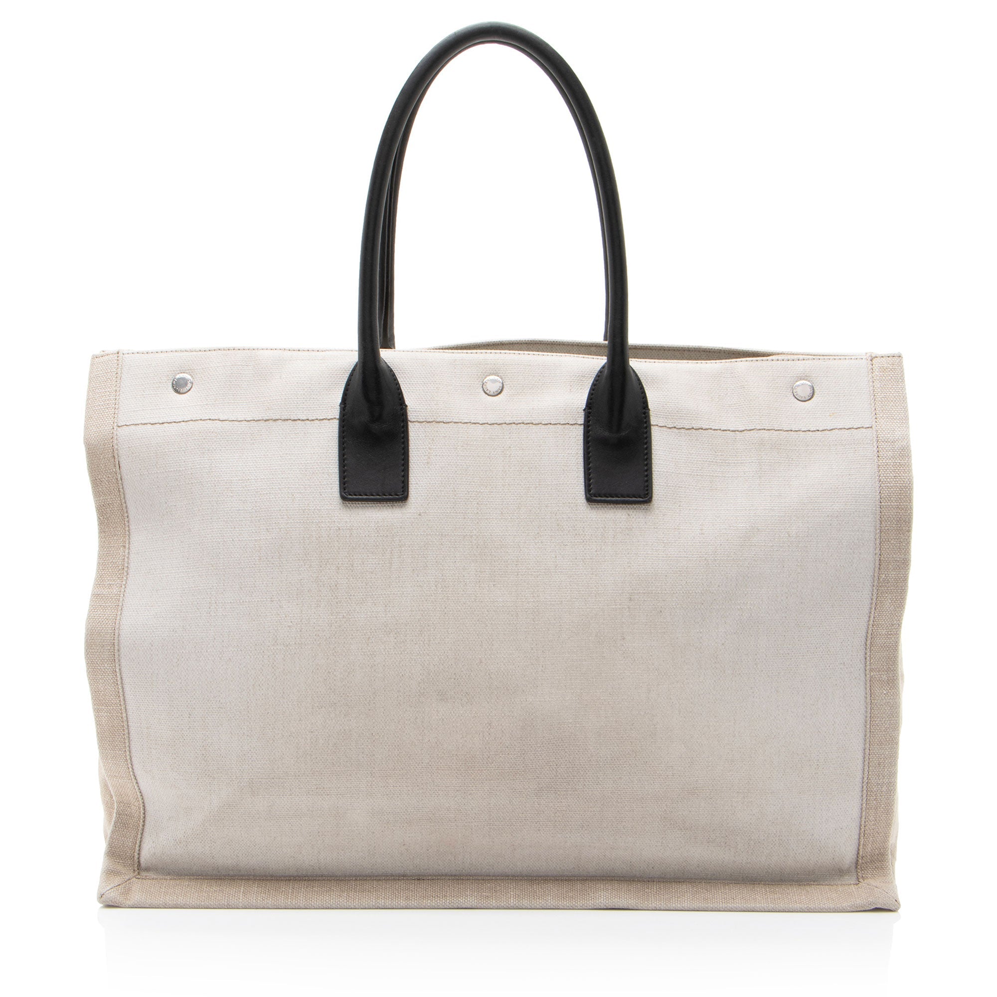 Saint Laurent Canvas Calfskin Rive Gauche Large Tote
