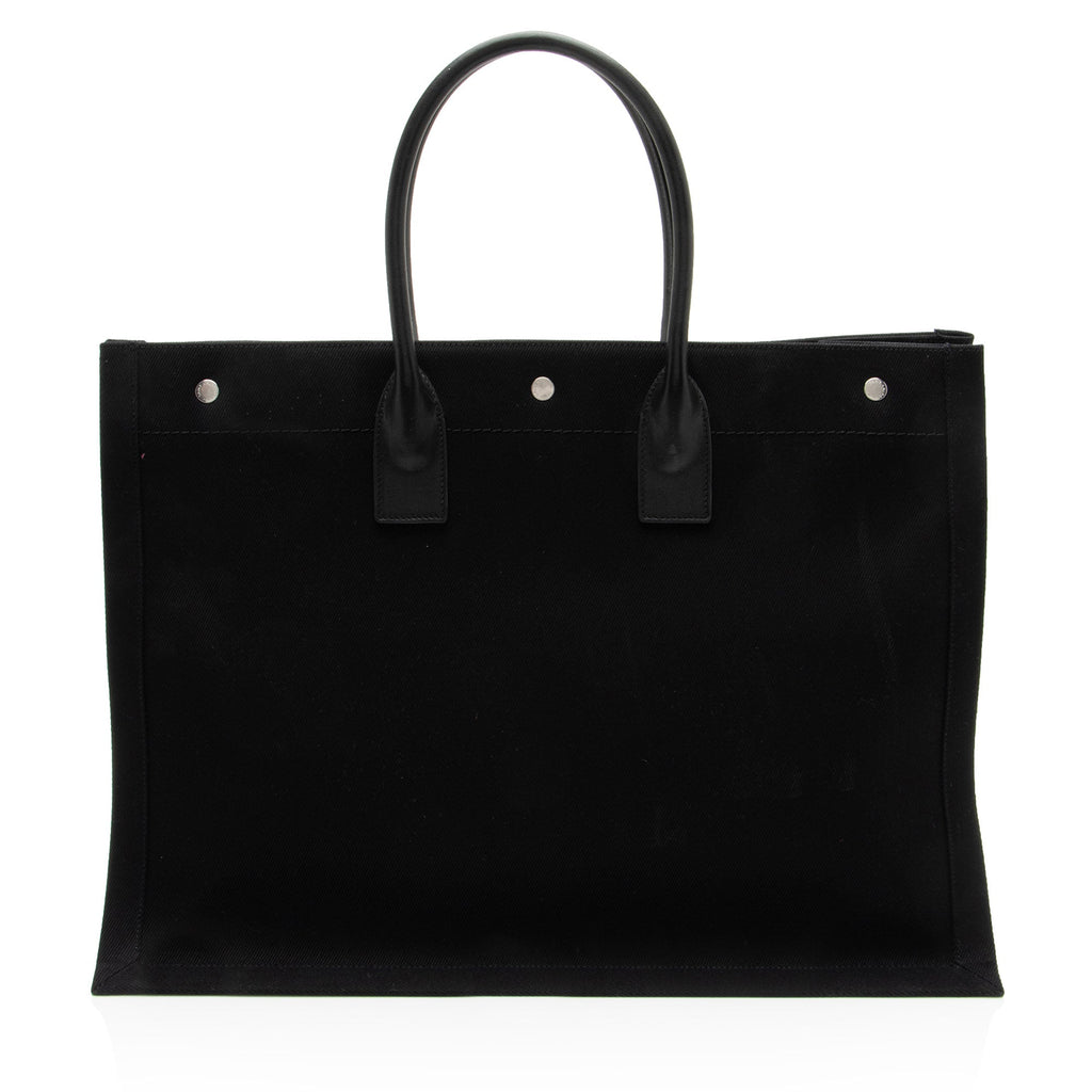 Saint Laurent Canvas Calfskin Rive Gauche Large Tote