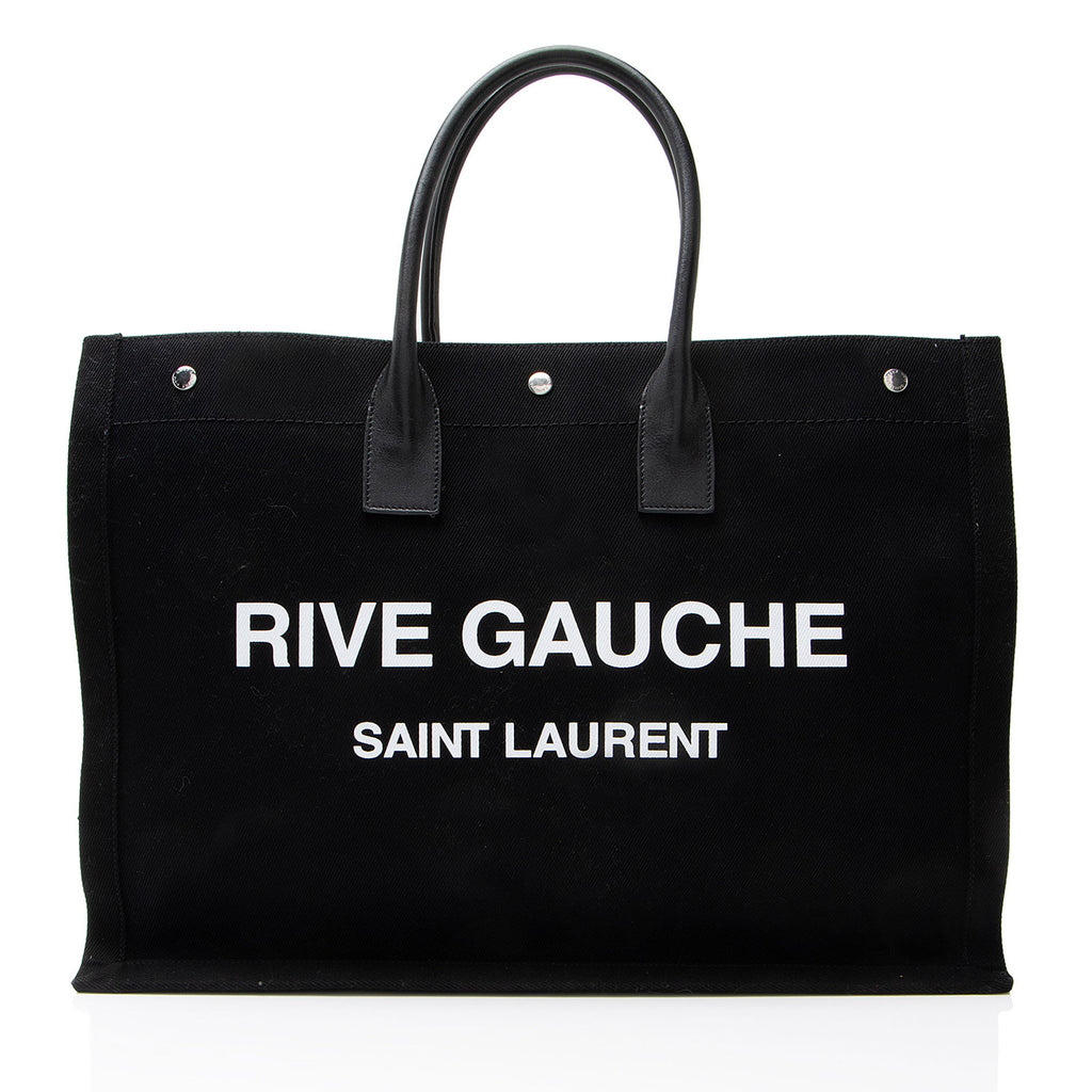 Saint Laurent Canvas Calfskin Rive Gauche Large Tote