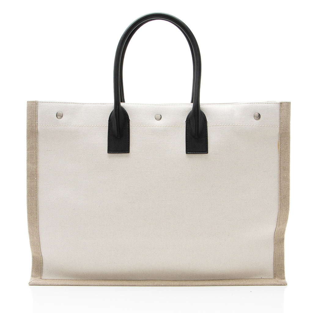 Saint Laurent Canvas Calfskin Rive Gauche Large Tote