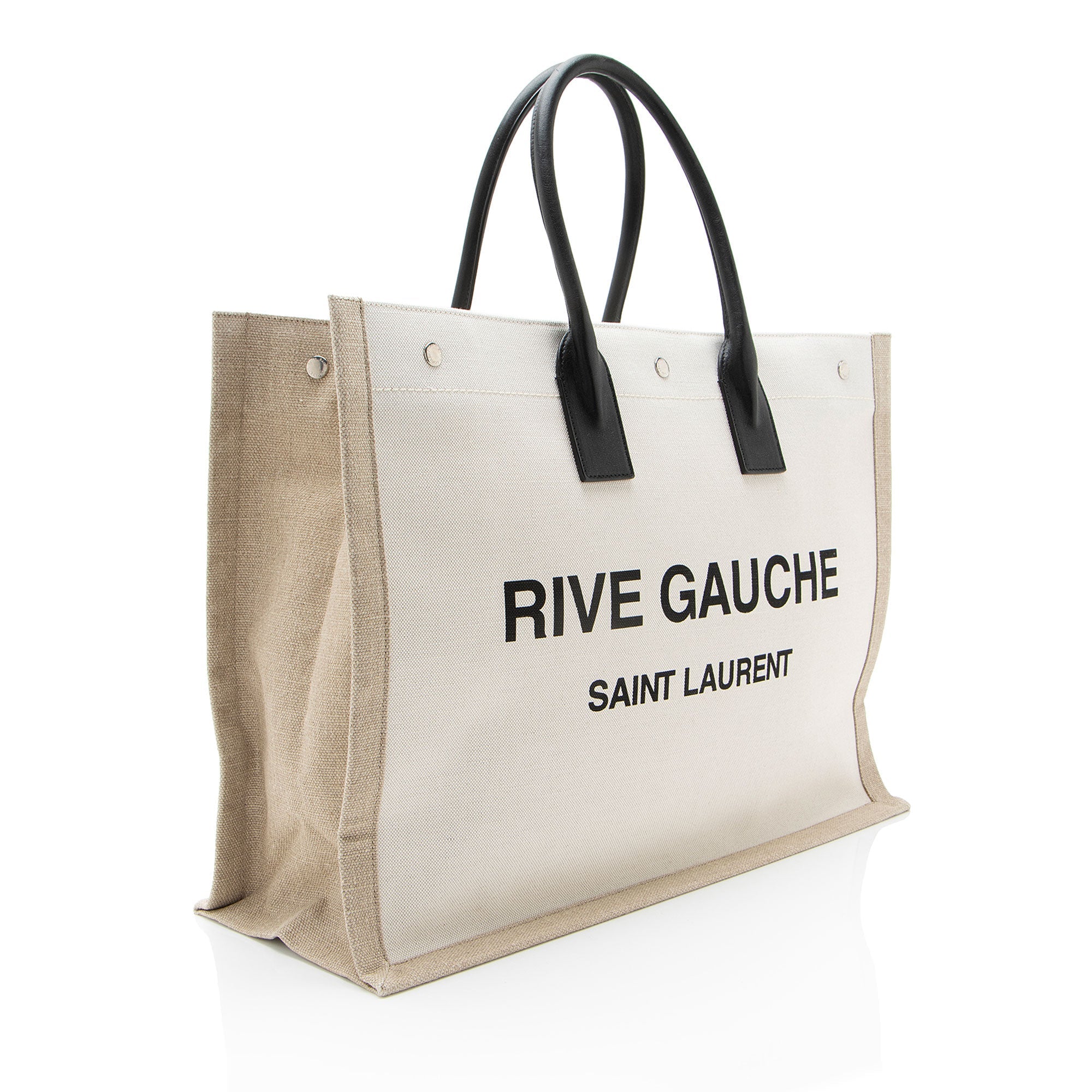 Saint Laurent Canvas Calfskin Rive Gauche Large Tote