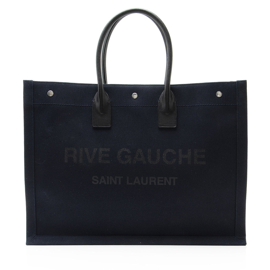 Saint Laurent Canvas Calfskin Rive Gauche Large Tote