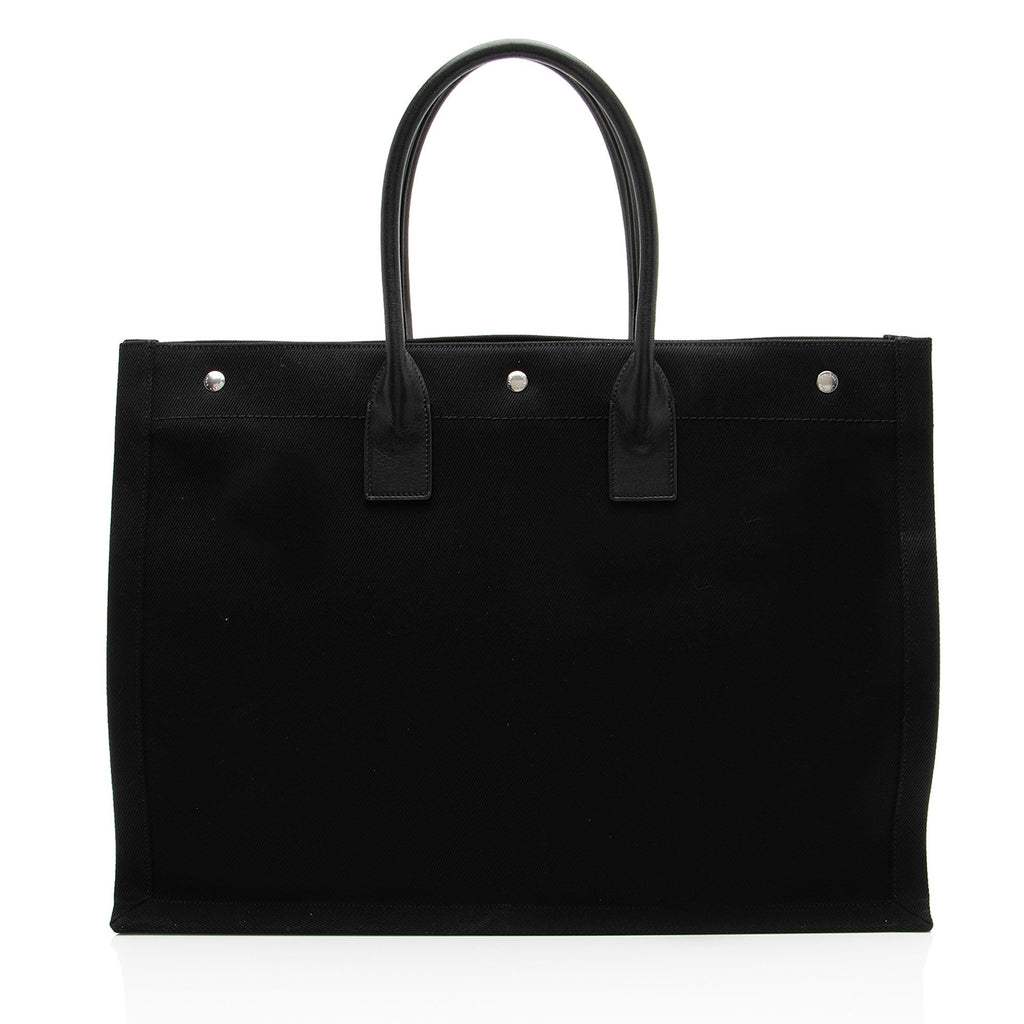 Saint Laurent Canvas Calfskin Rive Gauche Large Tote