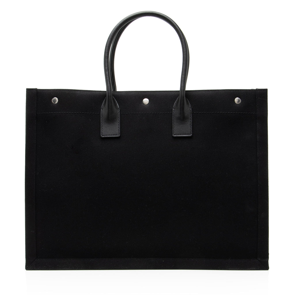 Saint Laurent Canvas Calfskin Rive Gauche Large Tote