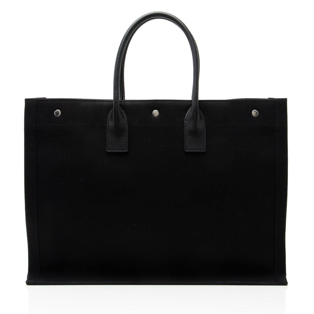 Saint Laurent Canvas Calfskin Rive Gauche Large Tote