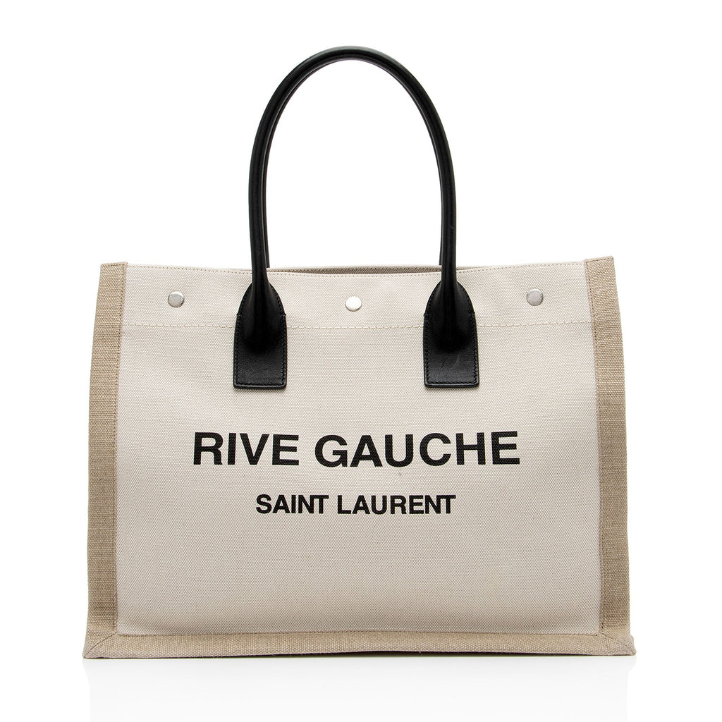 Saint Laurent Canvas Calfskin Rive Gauche Small Tote (SHF-zATjuK)