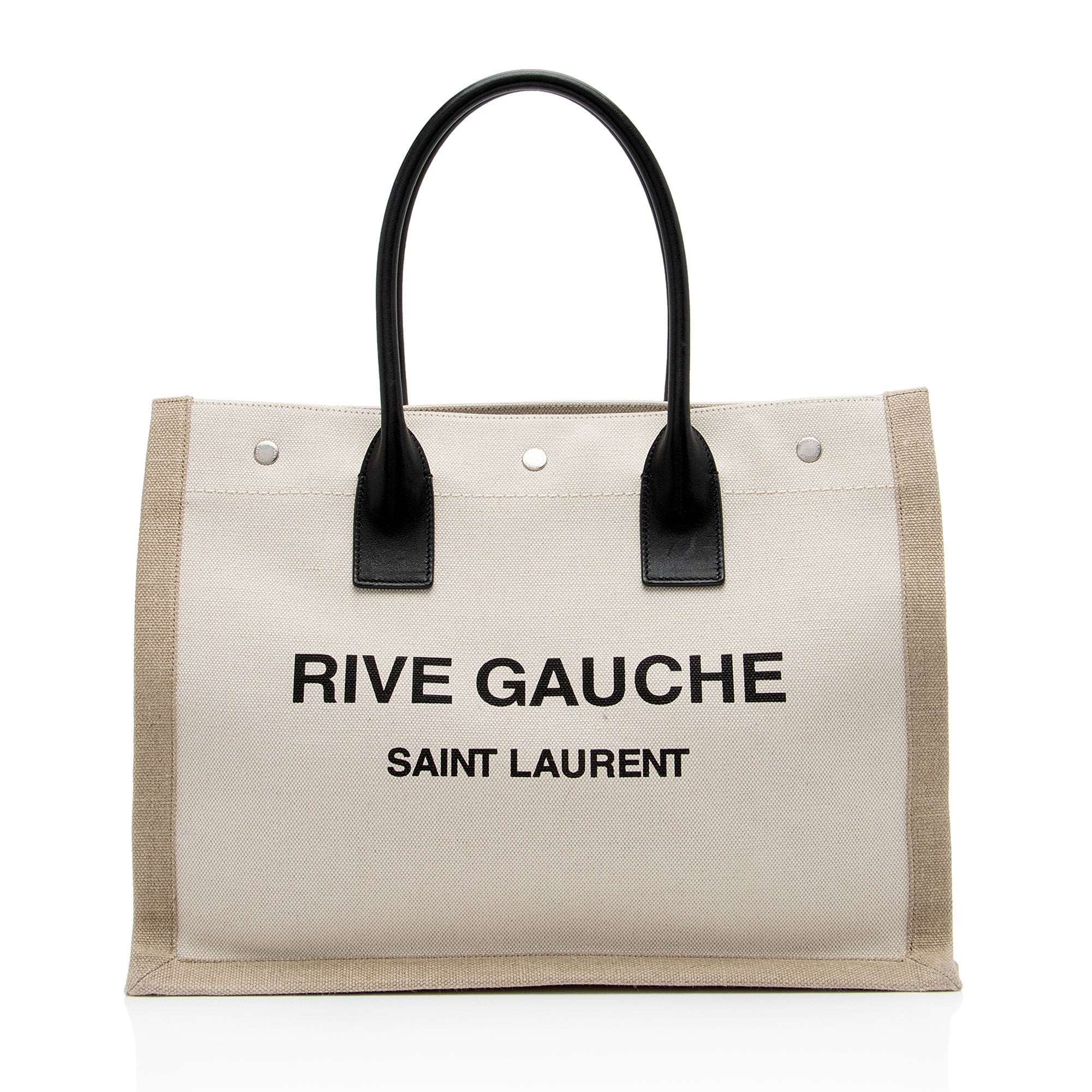 Saint Laurent Canvas Calfskin Rive Gauche Small Tote (SHF-zATjuK)