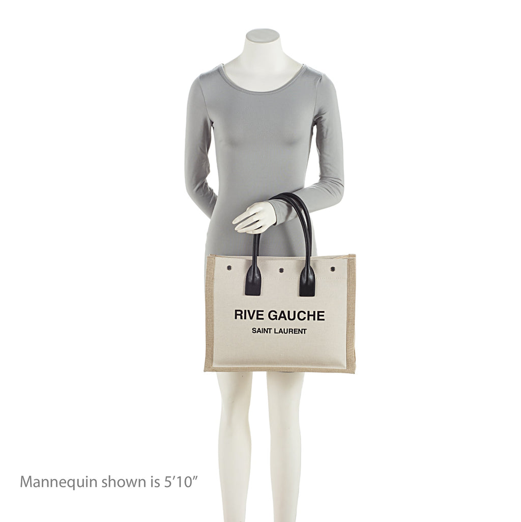 Saint Laurent Canvas Calfskin Rive Gauche Small Tote (SHF-zATjuK)