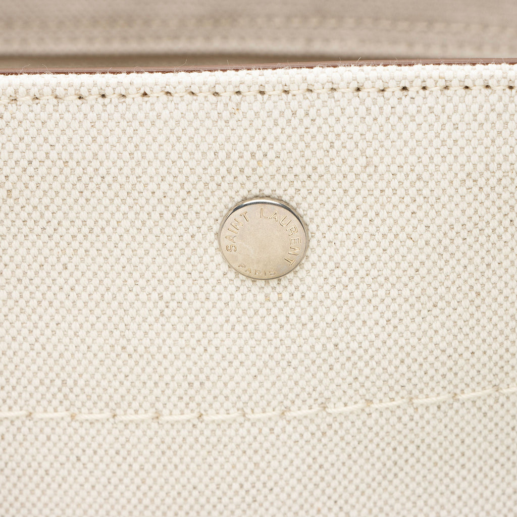 Saint Laurent Canvas Calfskin Trapezoid Rive Gauche Tote