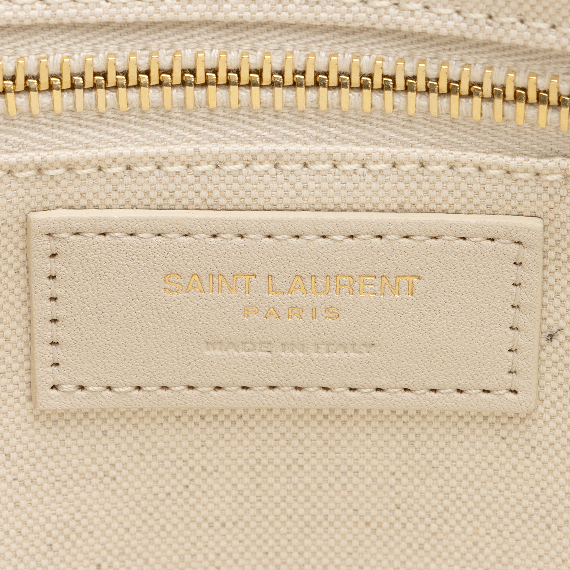 Saint Laurent Canvas Calfskin Striped Rive Gauche Large Tote