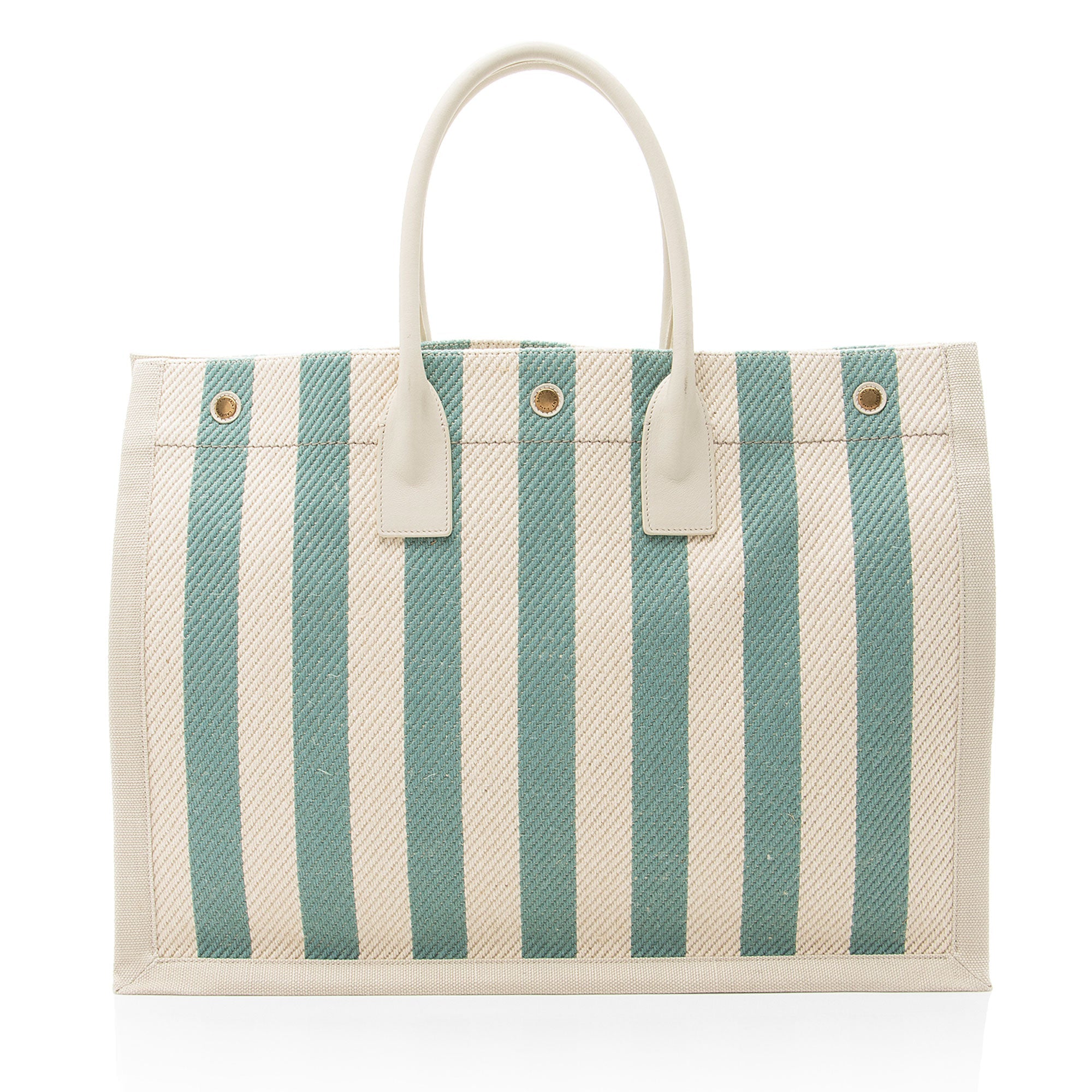 Saint Laurent Canvas Calfskin Striped Rive Gauche Large Tote