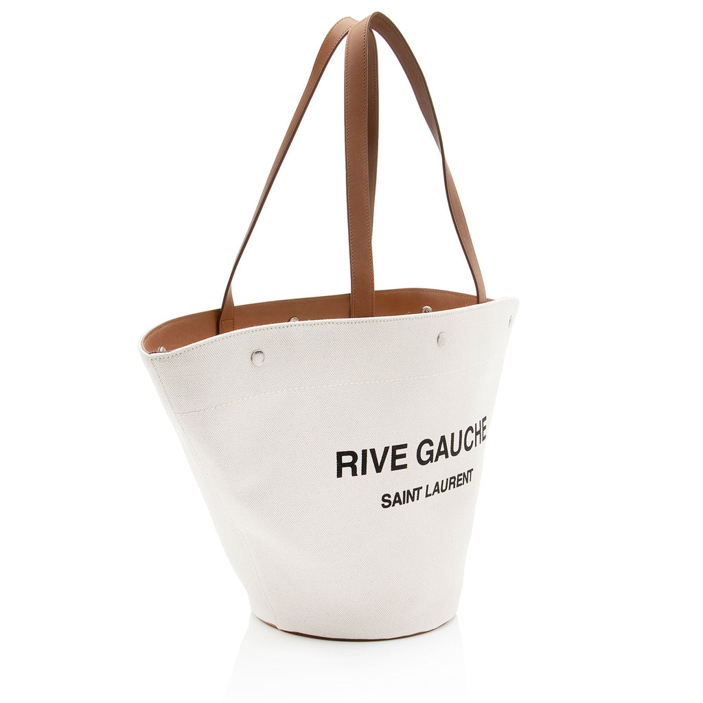 Saint Laurent Canvas Calfskin Trapezoid Rive Gauche Tote