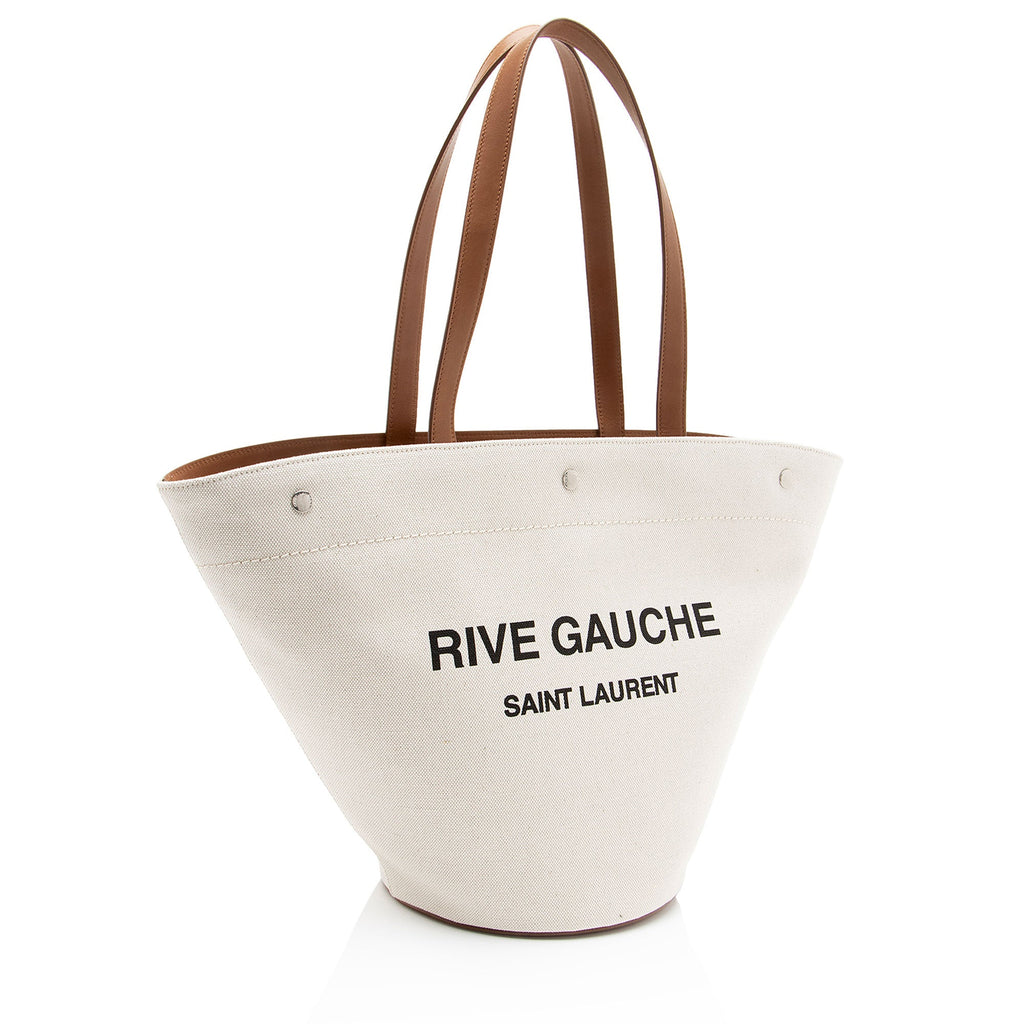 Saint Laurent Canvas Calfskin Trapezoid Rive Gauche Tote
