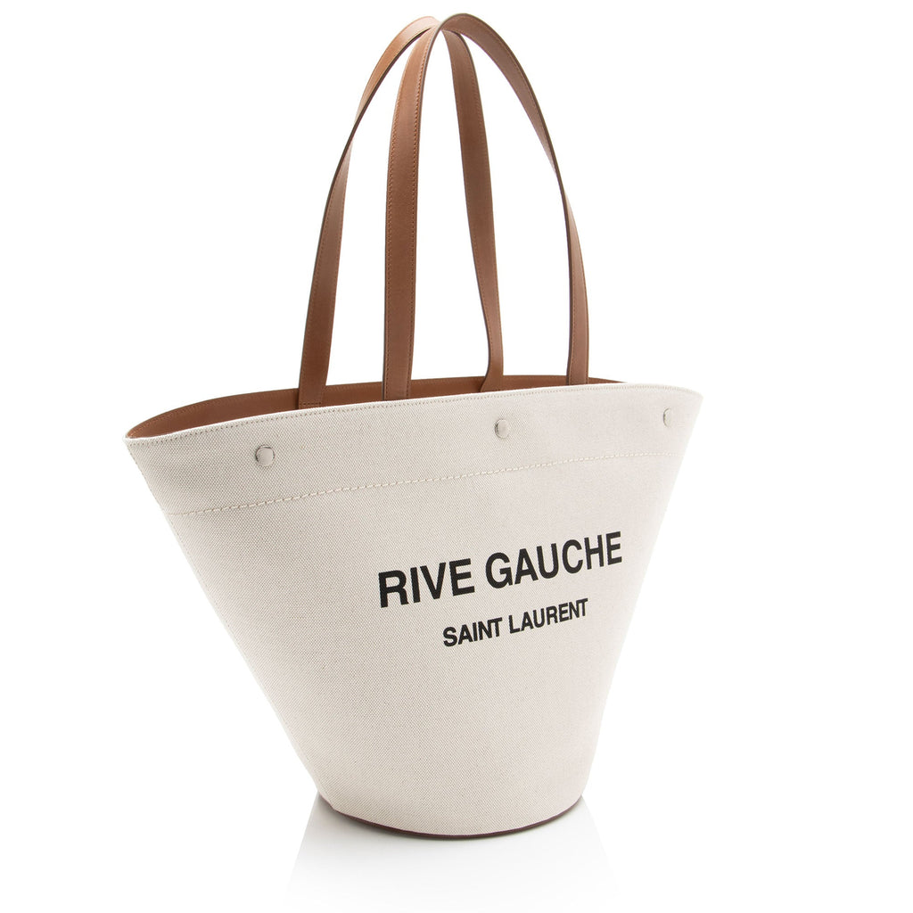 Saint Laurent Canvas Calfskin Trapezoid Rive Gauche Tote
