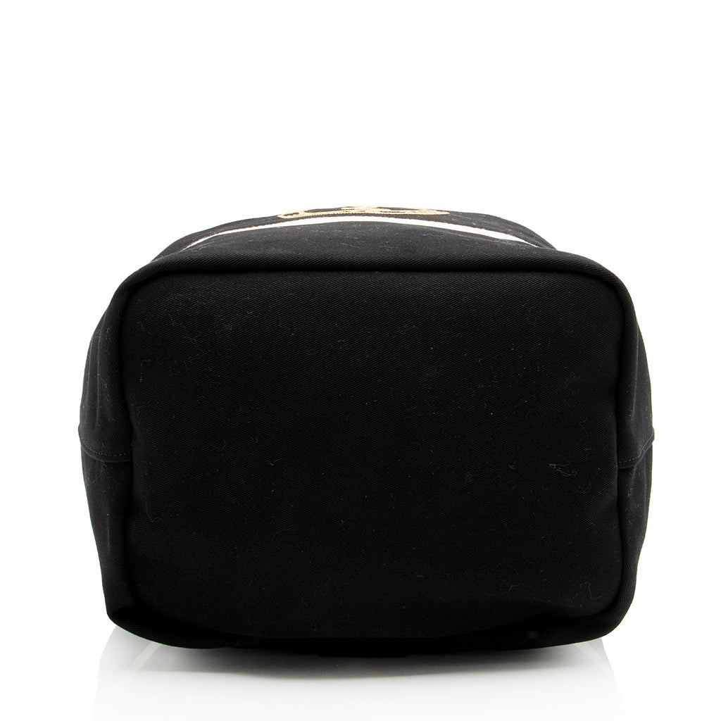 Saint Laurent Canvas Embroidered Rive Gauche Drawstring Sling Bag