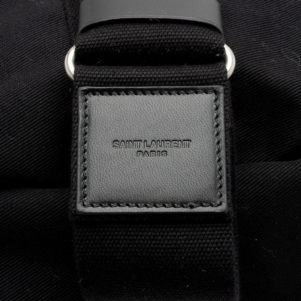 Saint Laurent Canvas Embroidered Rive Gauche Drawstring Sling Bag