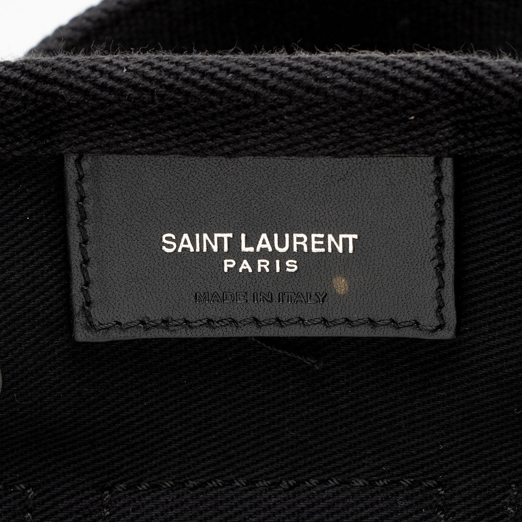Saint Laurent Canvas Embroidered Rive Gauche Drawstring Sling Bag