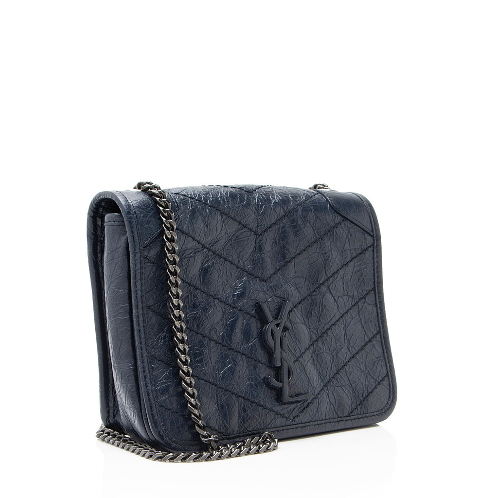 Saint Laurent Crinkled Calfskin Monogram Niki Chain Wallet