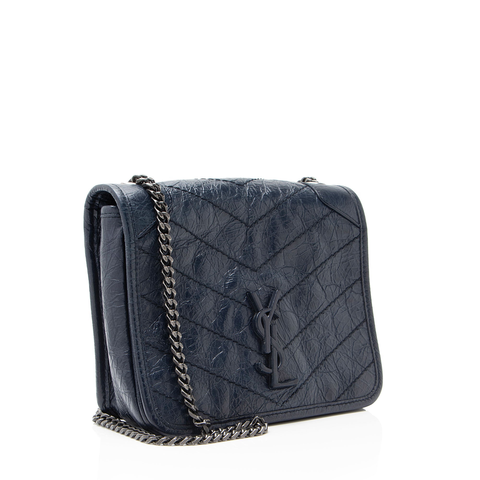 Saint Laurent Crinkled Calfskin Monogram Niki Chain Wallet