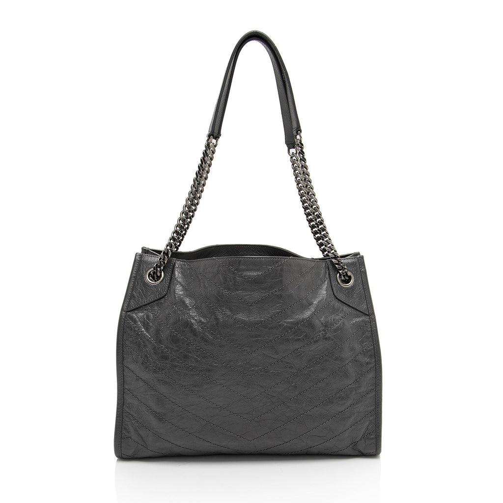 Saint Laurent Crinkled Calfskin Monogram Niki Medium Shopping Tote (SHF-gLfdmG)